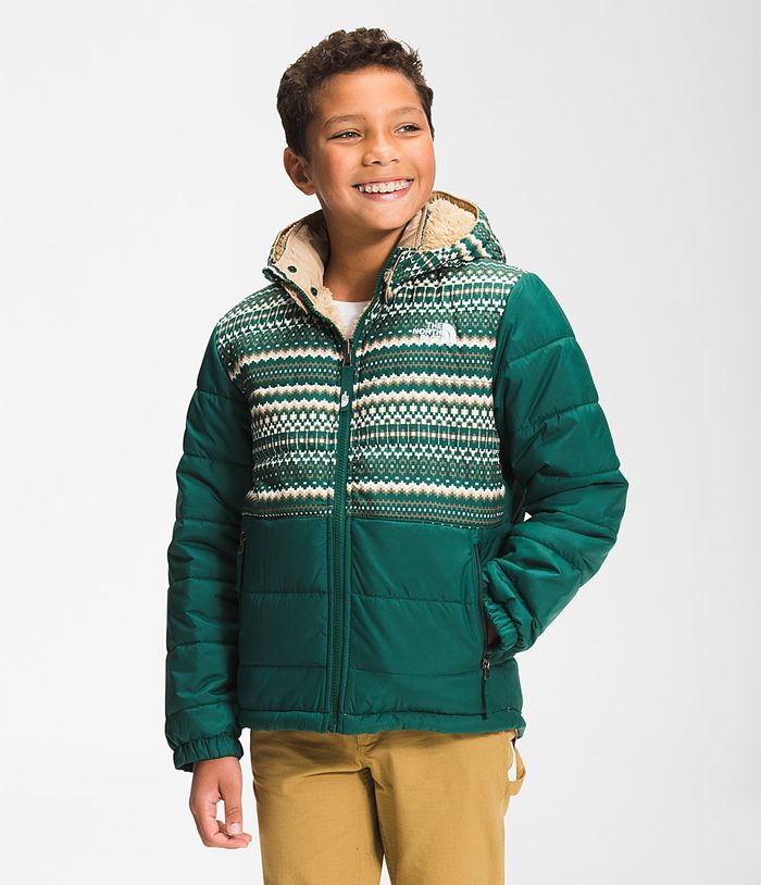 The North Face Boys Jacket Printed Reversible Mount Chimbo Full Zip Hooded 746YRMLGX - Green